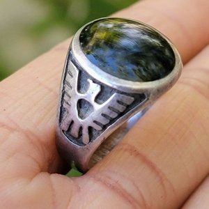 Amazing Native American solid 925 sterling silver onyx double thunderbird ring